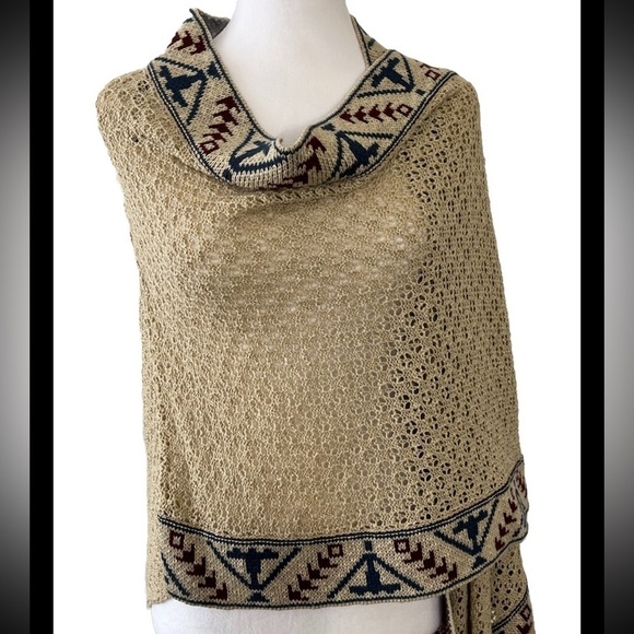 Indigo Thread Co Knit Pashmina Wrap Fringe Boho Aztec S - Picture 5 of 6